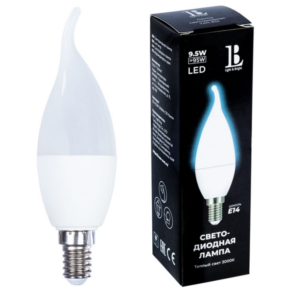 Лампочка светодиодная E14-9,5W-3000К-C37-flame_lb